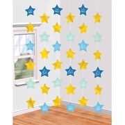 Blue & Gold Baby Shower Hanging String Decoration Pk 6