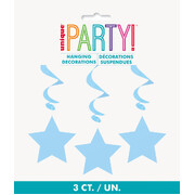 Baby Blue Hanging Star Swirl Decorations (Pk 3)