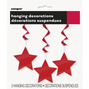 Red Foil Hanging Star Swirl Decorations Pk 3 