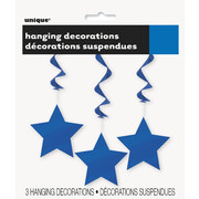 Royal Blue Hanging Star Swirl Decorations Pk 3 