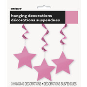 Hot Pink Foil Hanging Star Swirl Decoration Pk 3 