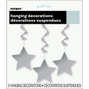 Silver Hanging Star Swirl Decorations Pk 3