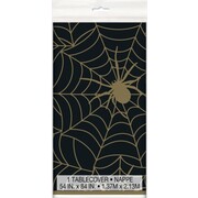 Black & Gold Spider Web Halloween Plastic Tablecover (1.37x2.13m) Pk 1 