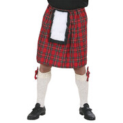 Adult Men's Scottish Kilt Medium | Red Tartan Kilt with Attached Furry Sporran