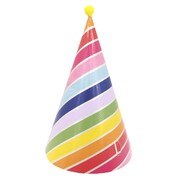 Bright Stripe Party Hats with Pom Pom Pack of 6 | Colourful Birthday Party Hats