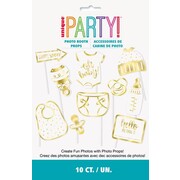 Oh Baby Baby Shower White & Gold Photo Prop Decorations Pk 10