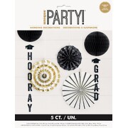 Graduation Paper Fan & Honeycomb Hanging Decoration Kit Pk 5