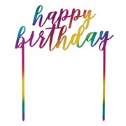 Happy Birthday Metallic Rainbow Plastic Cake Topper