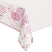 1st Birthday Pink Gingham Plastic Tablecover 1.37m x 2.13m | First Birthday Table Cover
