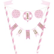 Pink & White One 1 Today Bunting Cake Topper | Gold 1st First Birthday Cake Decoration