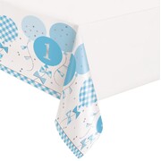 1st Birthday Blue Gingham Plastic Tablecover 1.37m x 2.13m | First Birthday Table Cover
