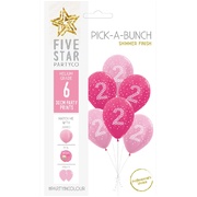 Assorted Pink Number 2 Latex Balloons 30cm (Pk 6)