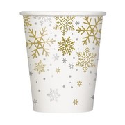 Silver & Gold Snowflakes Paper Party Cups Pk 8