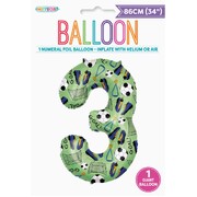 Soccer Goal Number 3 Foil Balloon 86cm | Giant Soccer Birthday Balloon