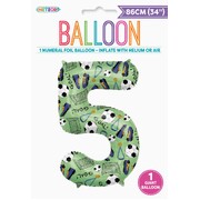 Soccer Goal Number 5 Foil Balloon 86cm | Giant Soccer Birthday Balloon