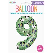 Balloons Foil Supershape 34in-86cm Soccer Goal Number 9  Pk1 Me