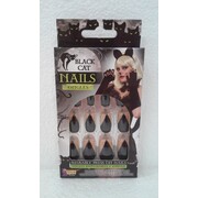 Black Cat Style Stick On Fake Nails Pk 12