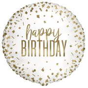 White Gold Confetti Happy Birthday Foil Balloon (45cm, 18in)