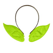 Plush Pointed Elf Ears on Headband Bright Green - Elf & Fantasy Costume