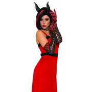 Halloween Demon / Devil Black & Red Long Gloves (1 Pair - GLOVES ONLY)