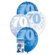 Metallic Blues & White Number 70 Balloons Latex Balloons 30cm Pk 6