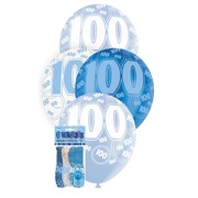 Metallic Blues & White Number 100 Balloons Latex Balloons 30cm Pk 6