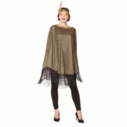 Adult 1920s Flapper Black & Gold Poncho & Headband Costume