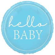 Hello Baby Blue Baby Shower Round Foil Balloon 45cm