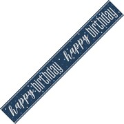 Navy Blue & Silver Happy Birthday Prismatic Foil Banner | 2.74m Party Decoration