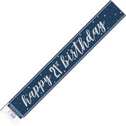 Navy Blue & Silver Happy 21st Birthday Prismatic Foil Banner | 2.74m Party Decoration