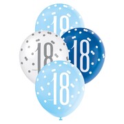 18th Birthday Pearl Metallic Latex Balloons 30cm Blue & White Pack of 6 | Helium Quality