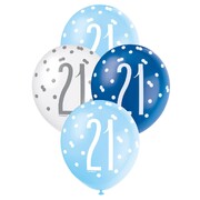 21st Birthday Pearl Metallic Latex Balloons 30cm Blue & White Pack of 6 | Helium Quality