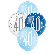 40th Birthday Pearl Metallic Latex Balloons 30cm Blue & White Pack of 6 | Helium Quality