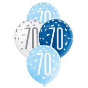 Metallic Blues & White Number 70 Latex Balloons 30cm (Pk 6)