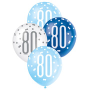 Metallic Blues & White Number 80 Latex Balloons 30cm (Pk 6)