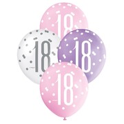 18th Birthday Pearl Metallic Latex Balloons 30cm Purple Pink & White Pack of 6 | Helium Quality