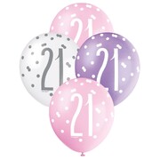21st Birthday Pearl Metallic Latex Balloons 30cm Purple Pink & White Pack of 6 | Helium Quality