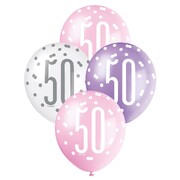 Pearl Pink Purple White Number 50 Latex Balloons 30cm Pk 6