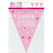 Light Pink Happy Birthday Bunting Banner 9 Flags | Holographic Foil Triangle Flag Decoration 2.74m