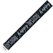 Black & Silver Happy Birthday Prismatic Foil Banner | 2.74m Party Decoration