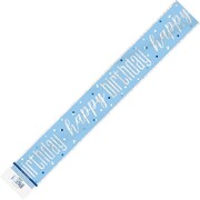 Pastel Blue & Silver Happy Birthday Prismatic Foil Banner | 2.74m Party Decoration