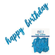 Blue Prismatic Happy Birthday Jointed Script Banner (2 Pieces, 84cm) Pk 1