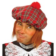 Scottish Tartan Hat with Hair | Beret Style Scottish Fancy Dress Costume Hat