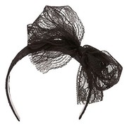 80s Black Lace Headband with Black Lace Bow Pk 1
