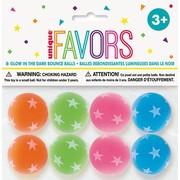 Party Favours - Assorted Colour Glow in the Dark Bounce Balls Pk 8