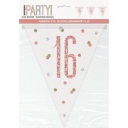 16th Birthday Rose Gold Prismatic Bunting Flag Banner (2.74m) Pk 1