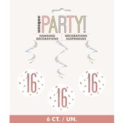 Prismatic Silver & Rose Gold 16 Hanging Swirl Decoration Pk 6 