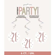 Prismatic Silver & Rose Gold 21 Hanging Swirl Decoration Pk 6