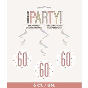 Prismatic Silver & Rose Gold 60 Hanging Swirl Decoration Pk 6