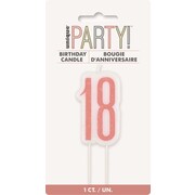 Rose Gold Glittery Number 18 Cake Candle Pk 1